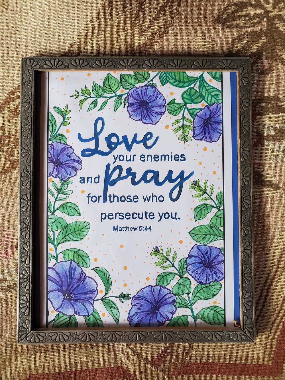 Hand Crafted Blue & Green Floral Scripture Print